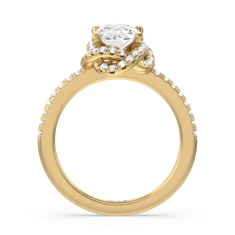 Twisted Halo Engagement Ring with Oval Cut Diamond in 14KT Yellow Gold view 2
