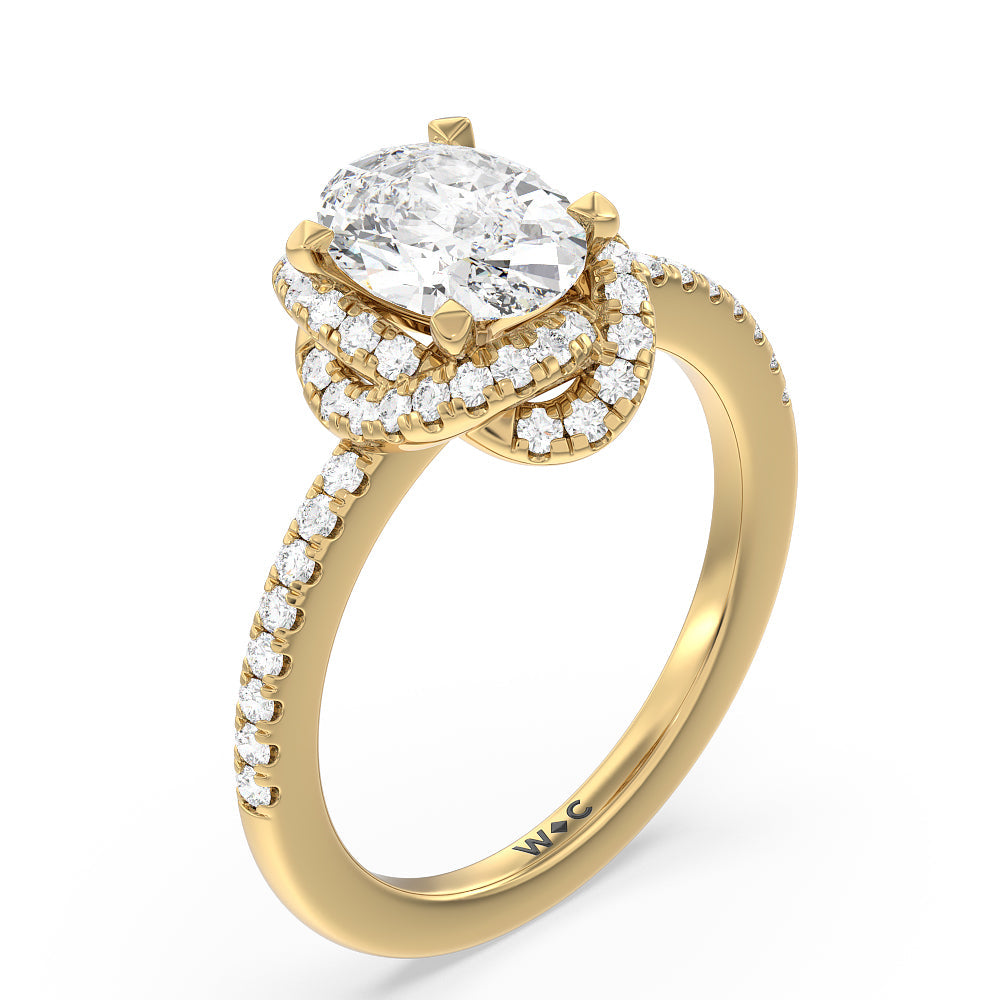 Twisted Halo Engagement Ring with Oval Cut Diamond in 14KT Yellow Gold view 3
