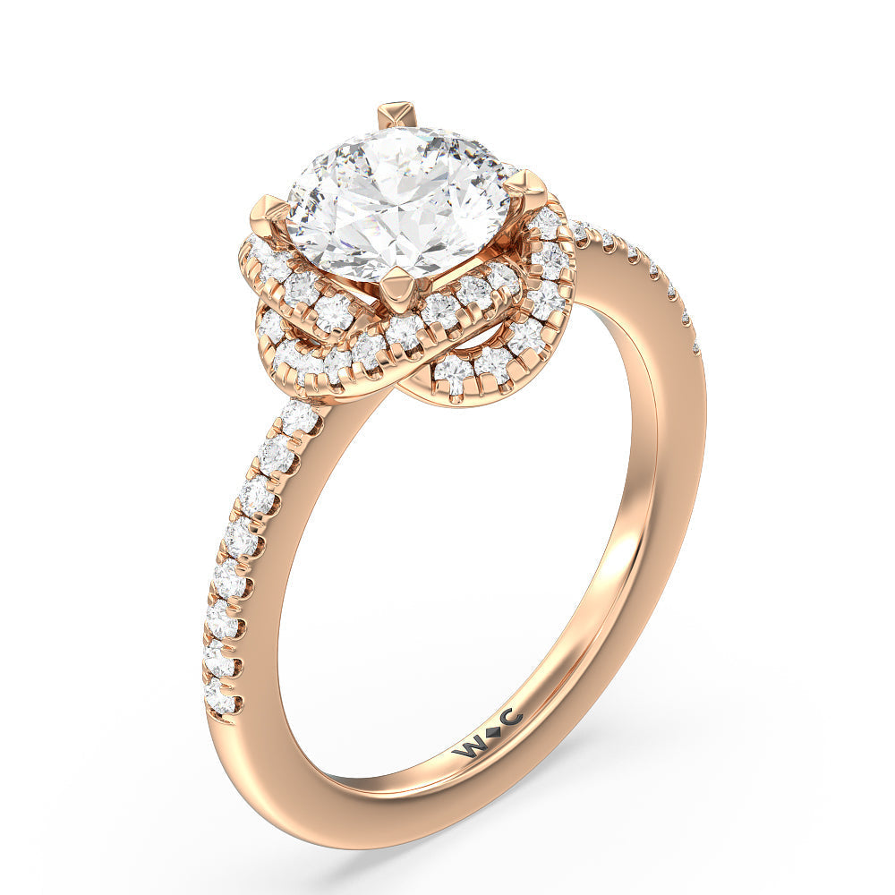 Twisted Halo Engagement Ring with Round Cut Diamond in 14KT Rose Gold view 3
