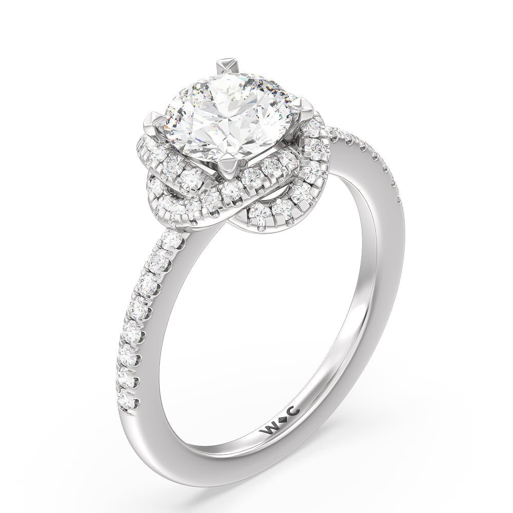 Twisted Halo Engagement Ring with Round Cut Diamond in 14KT Platinum view 3
