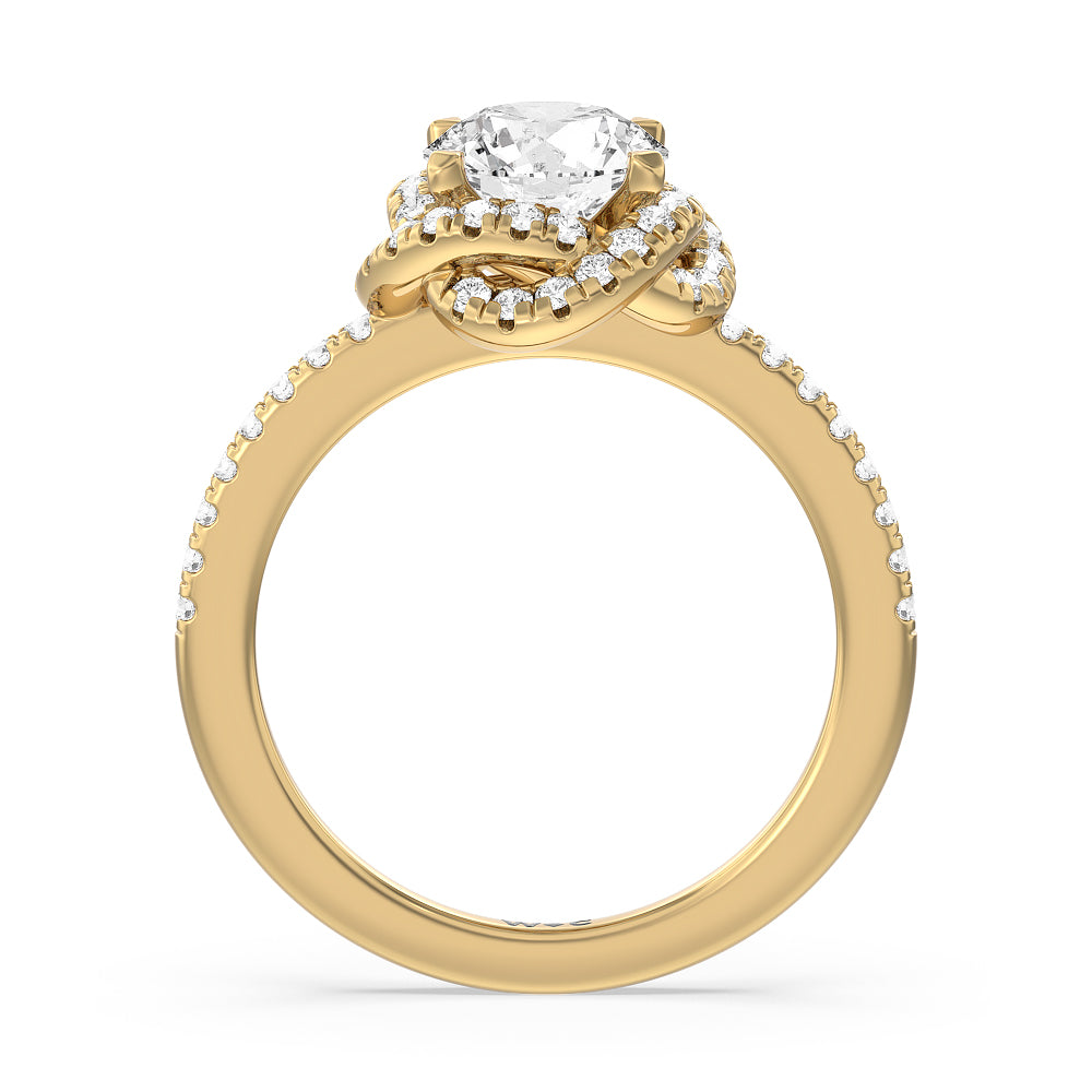 Twisted Halo Engagement Ring with Round Cut Diamond in 14KT Yellow Gold view 2
