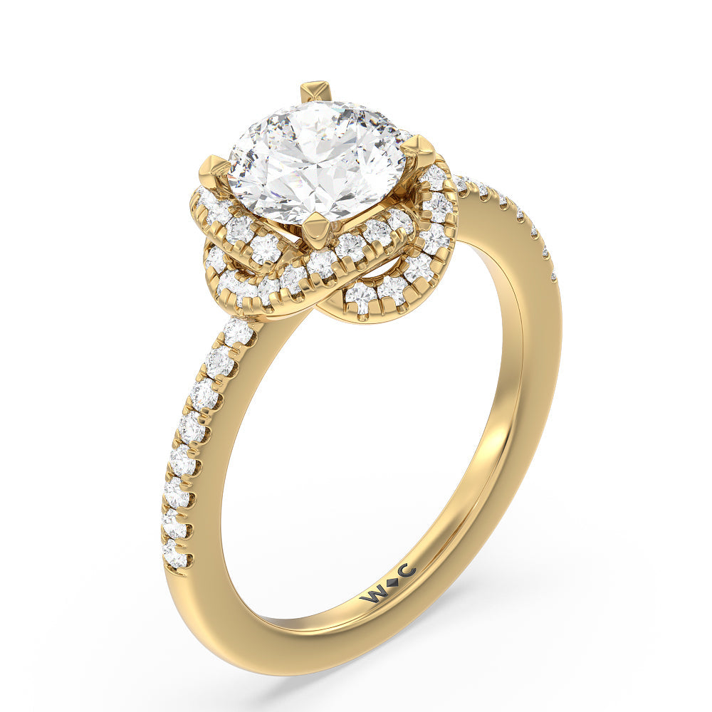 Twisted Halo Engagement Ring with Round Cut Diamond in 14KT Yellow Gold view 3
