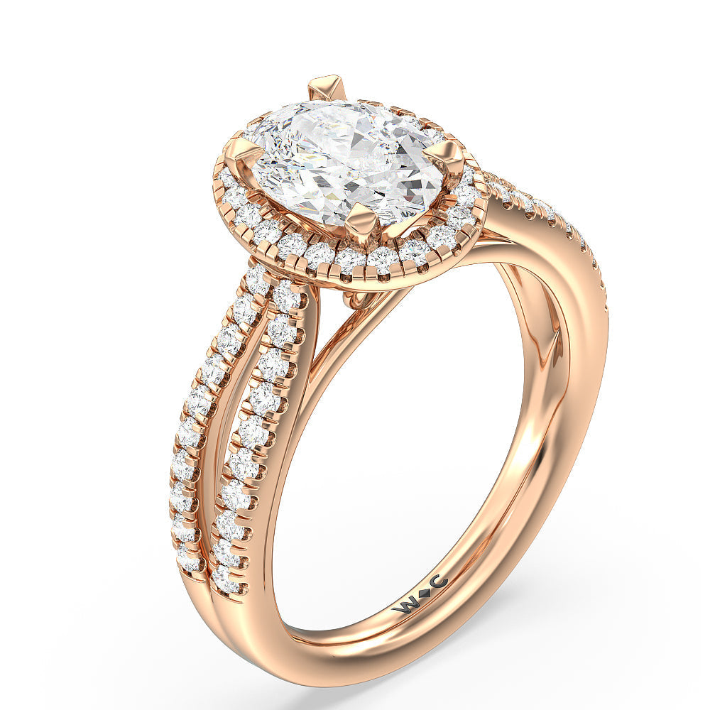 Split Pave Shank Halo Engagement Ring with Oval Cut Diamond in 14KT Rose Gold view 3
