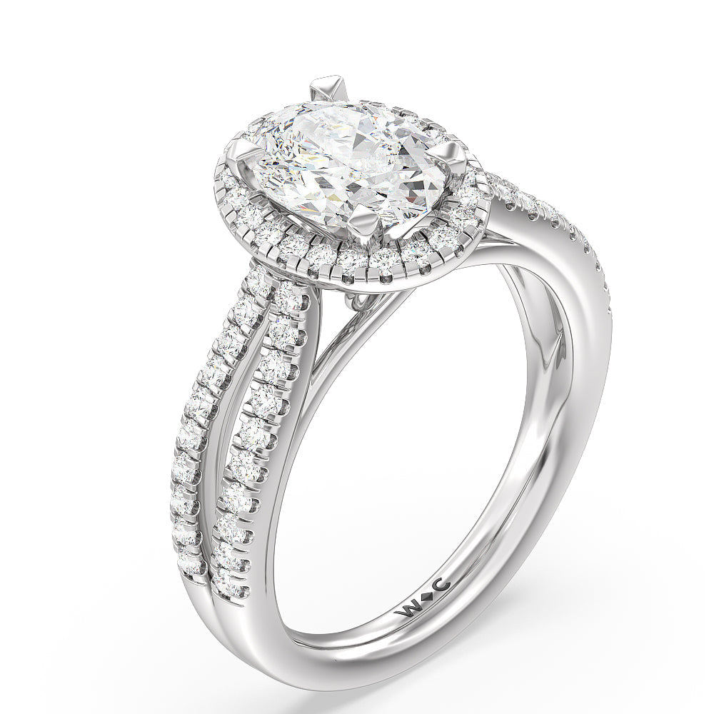 Split Pave Shank Halo Engagement Ring with Oval Cut Diamond in 14KT Platinum view 3
