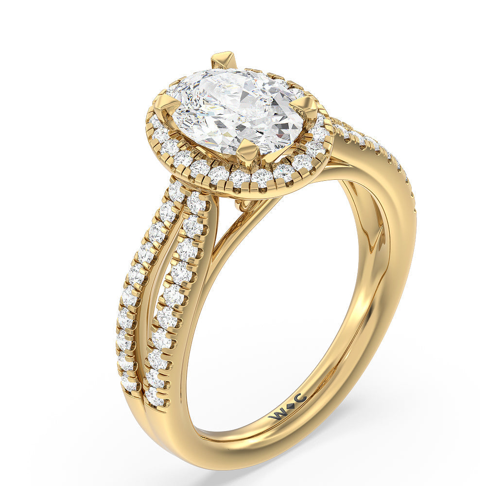 Split Pave Shank Halo Engagement Ring with Oval Cut Diamond in 14KT Yellow Gold view 3
