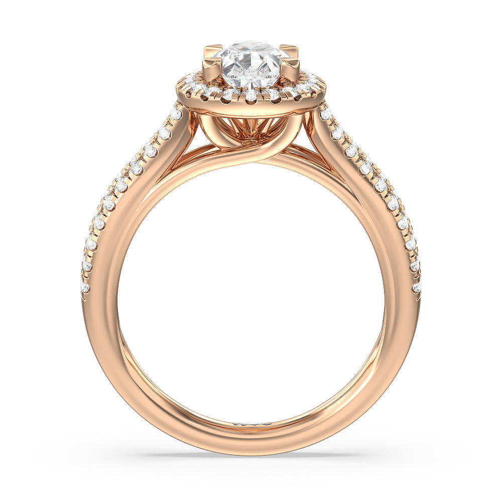 Split Pave Shank Halo Engagement Ring with Pear Cut Diamond in 14KT Rose Gold view 2
