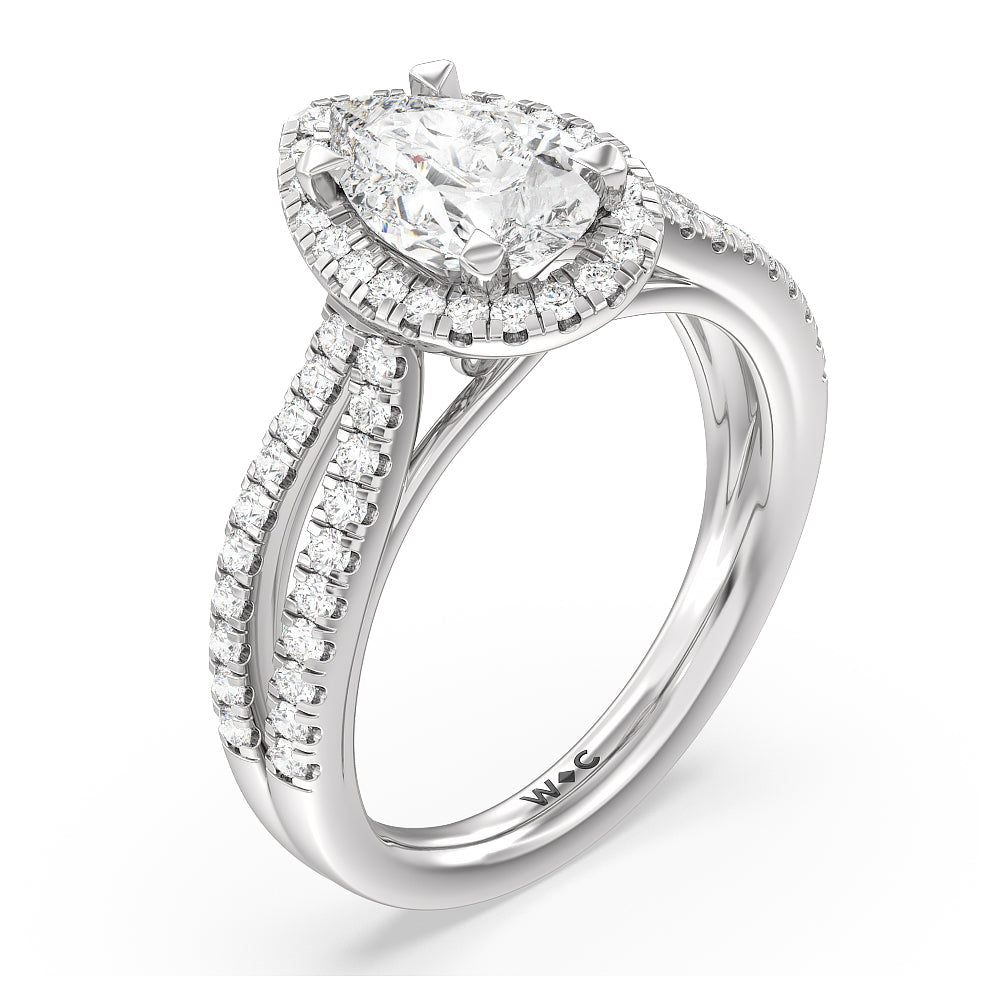 Split Pave Shank Halo Engagement Ring with Pear Cut Diamond in 14KT Platinum view 3
