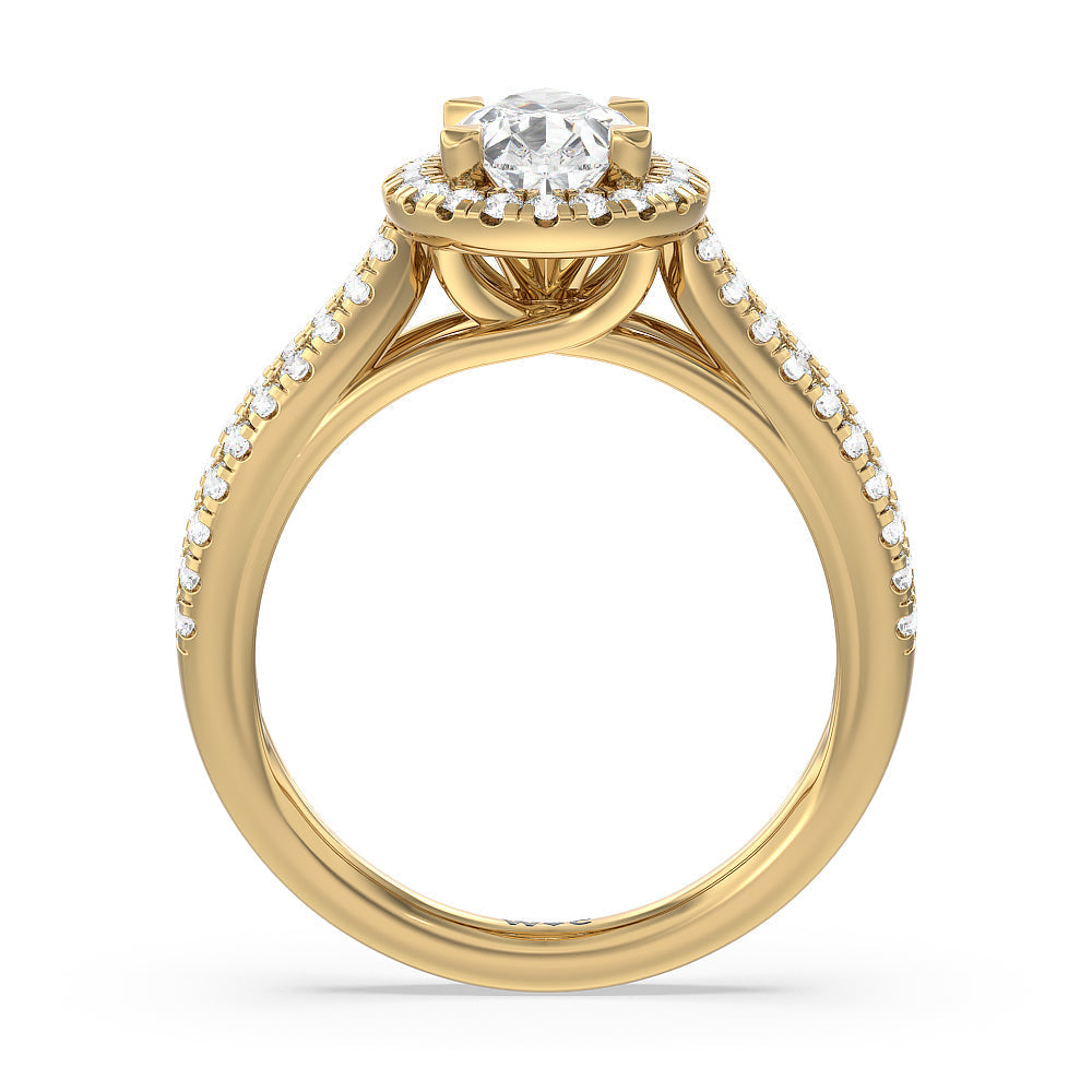 Split Pave Shank Halo Engagement Ring with Pear Cut Diamond in 14KT Yellow Gold view 2
