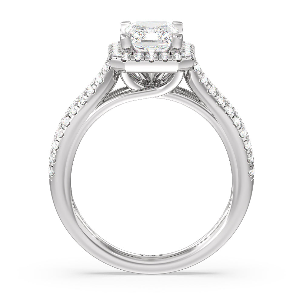 Split Pave Shank Halo Engagement Ring with Radiant Cut Diamond in 14KT Platinum view 2

