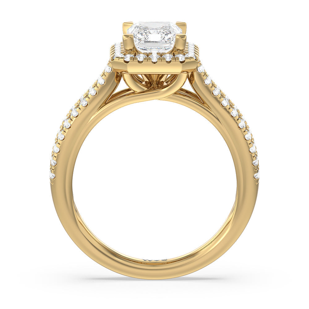 Split Pave Shank Halo Engagement Ring with Radiant Cut Diamond in 14KT Yellow Gold view 2
