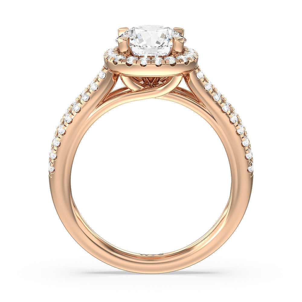 Split Pave Shank Halo Engagement Ring with Round Cut Diamond in 14KT Rose Gold view 2
