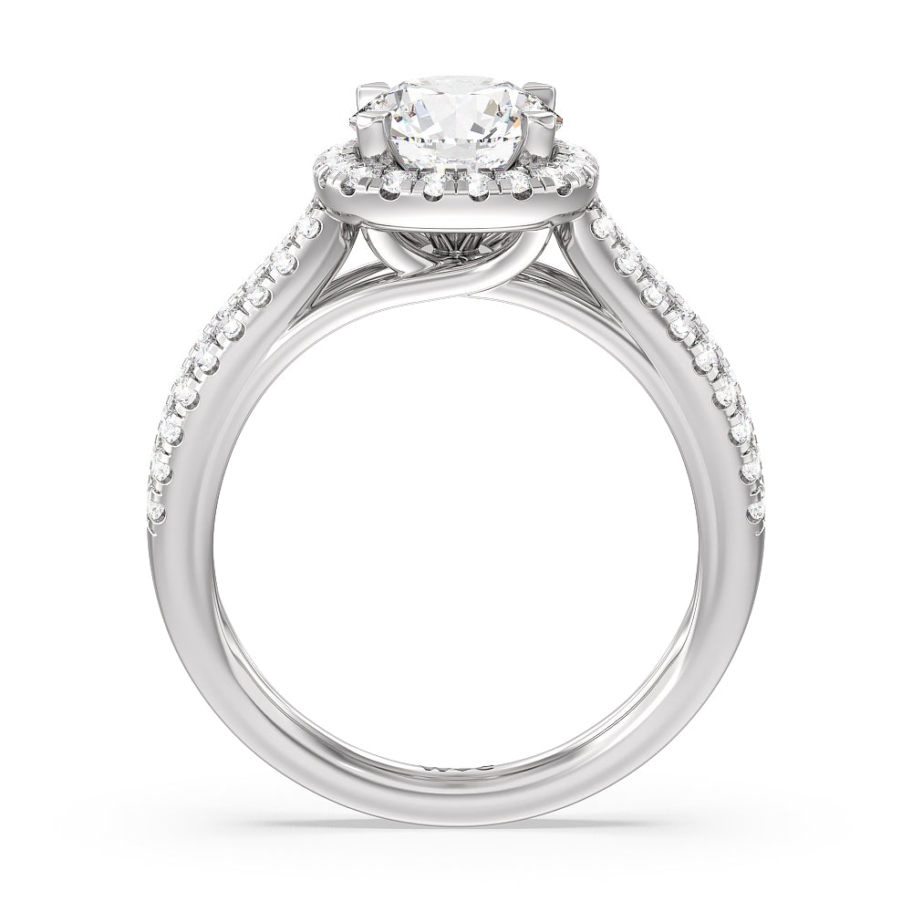 Split Pave Shank Halo Engagement Ring with Round Cut Diamond in 14KT Platinum view 2
