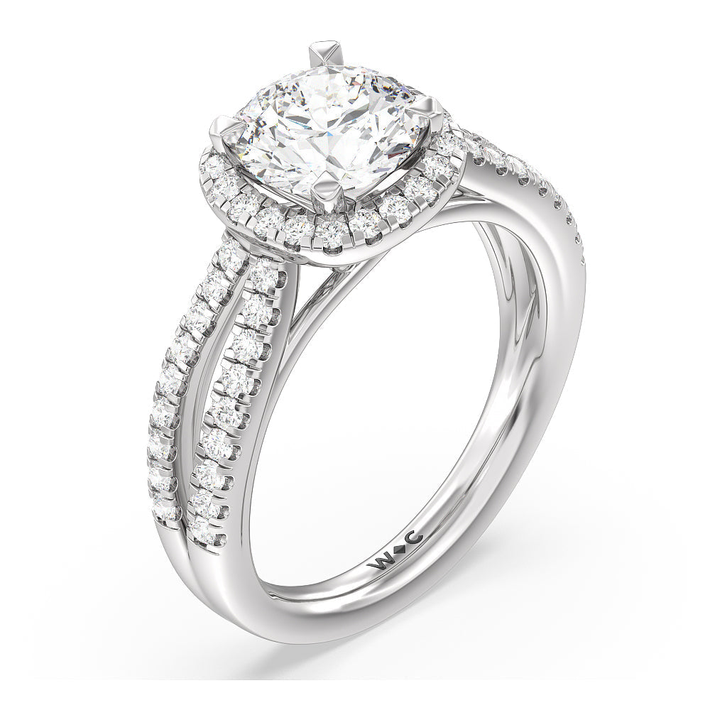Split Pave Shank Halo Engagement Ring with Round Cut Diamond in 14KT Platinum view 3
