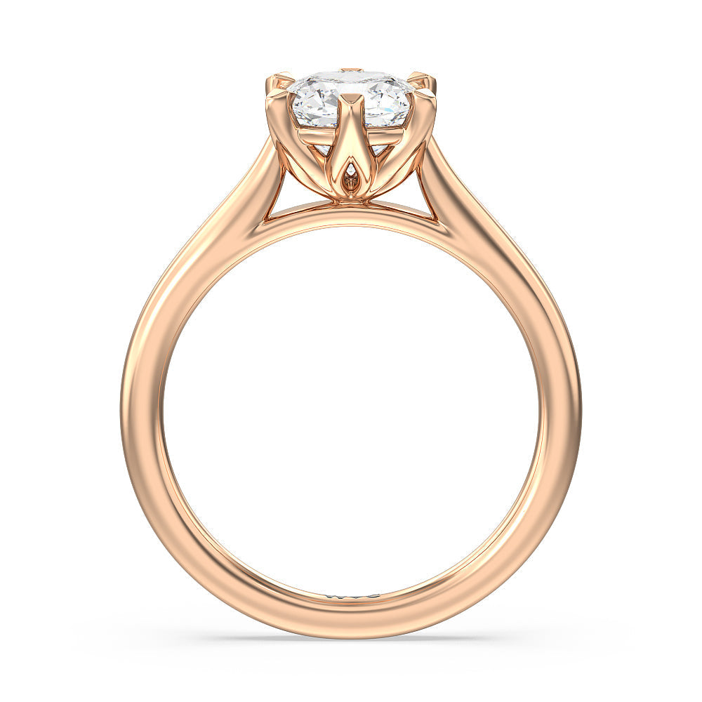 Six Prong Tulip Solitaire Engagement Ring with Cushion Cut Diamond in 14KT Rose Gold view 2
