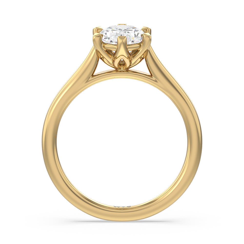Six Prong Tulip Solitaire Engagement Ring with Oval Cut Diamond in 14KT Yellow Gold view 2
