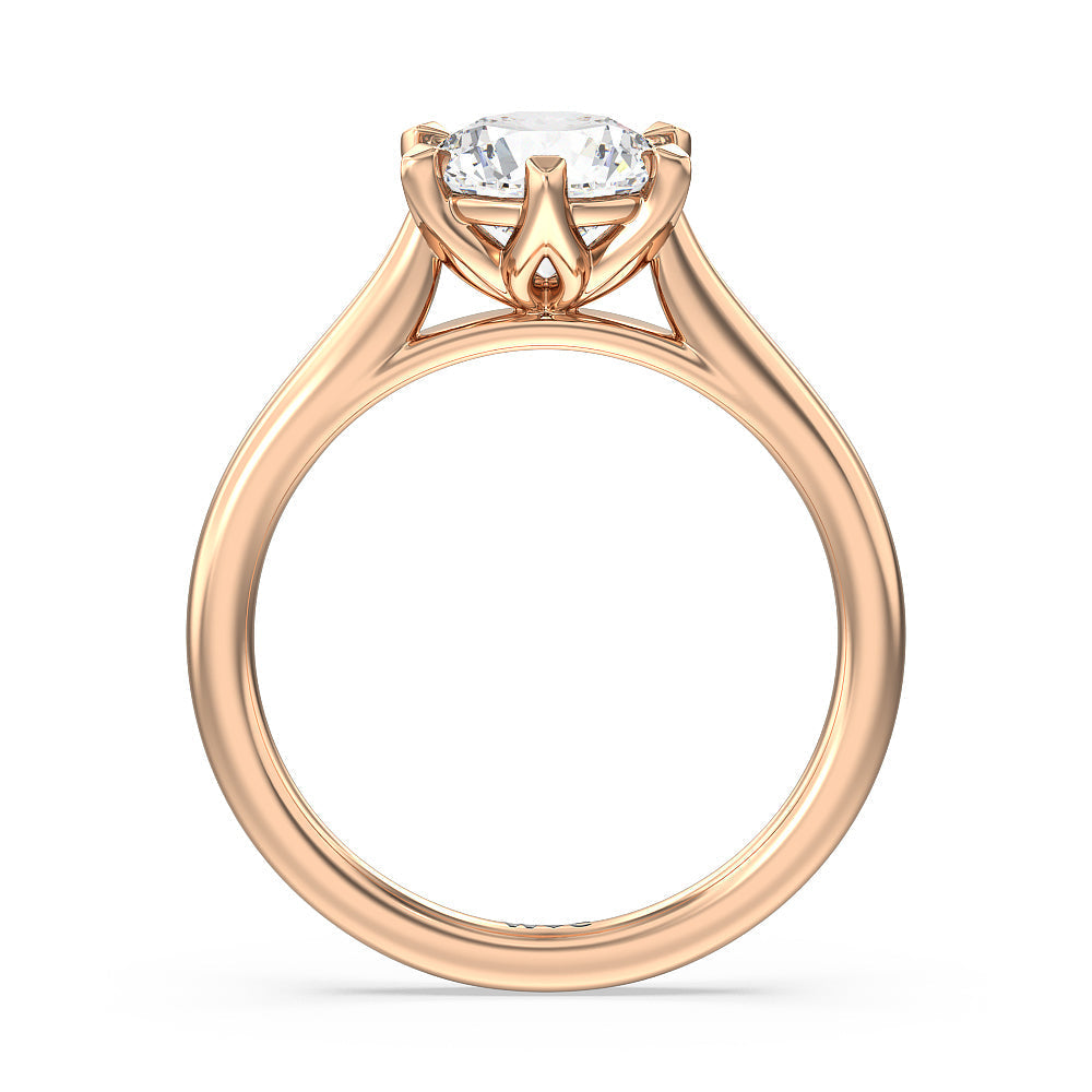 Six Prong Tulip Solitaire Engagement Ring with Round Cut Diamond in 14KT Rose Gold view 2

