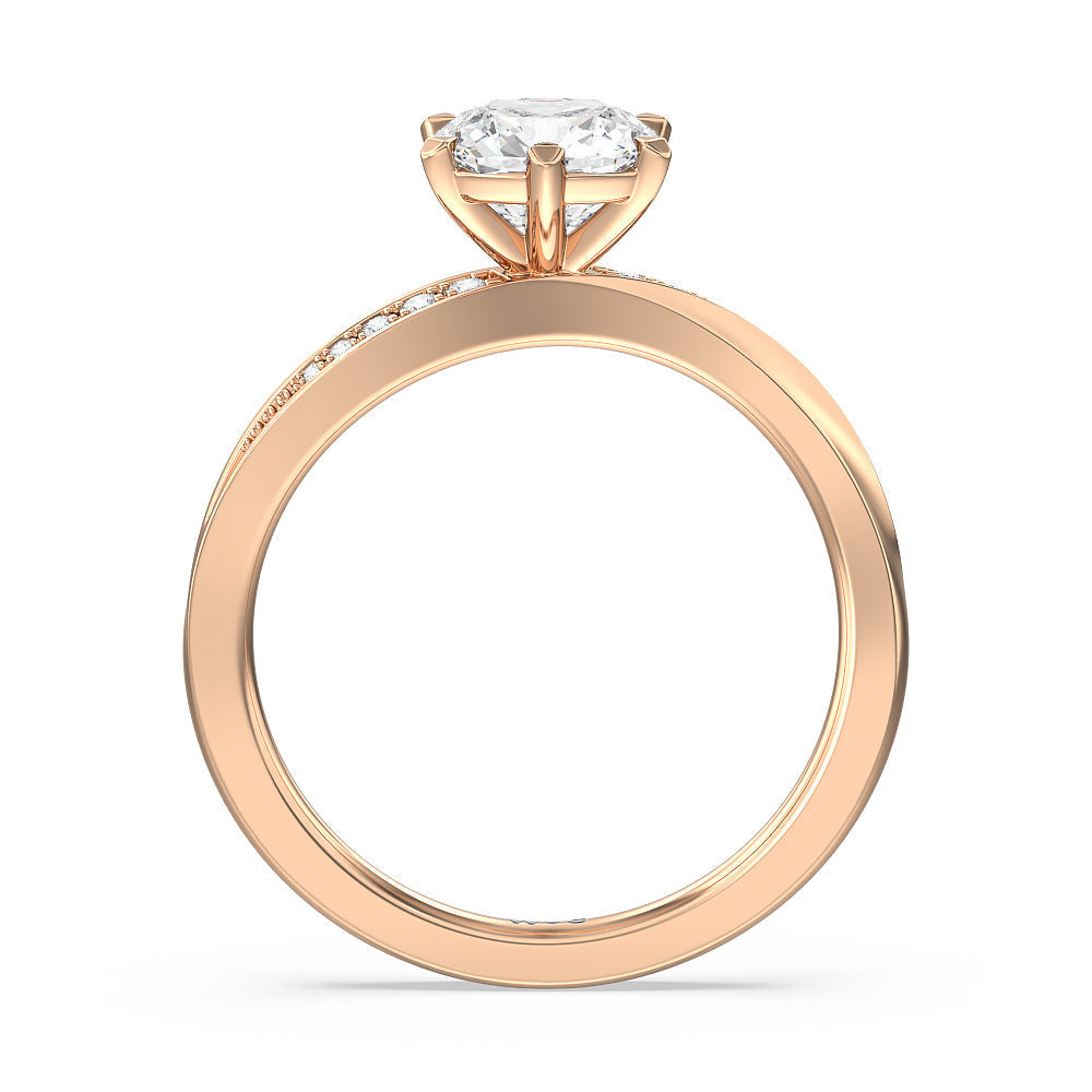 Cushion Cut Six Prong Wavy Diamond Shank Engagement Ring with Lab Grown Diamond in 14KT Rose Gold view 2
