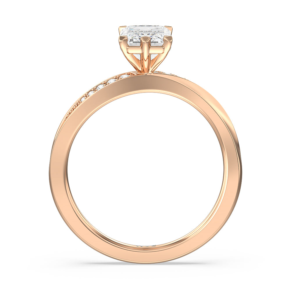 Emerald Cut Six Prong Wavy Diamond Shank Engagement Ring with Lab Grown Diamond in 14KT Rose Gold view 2
