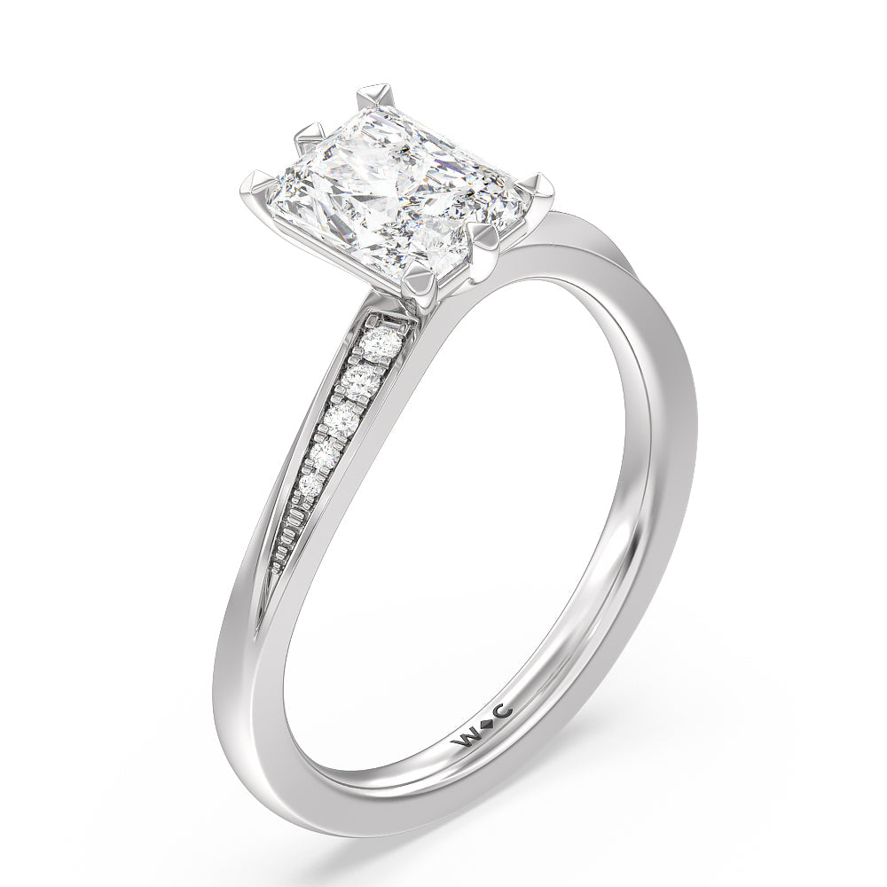 Radiant Cut Six Prong Wavy Diamond Shank Engagement Ring with Lab Grown Diamond in 14KT Platinum view 3
