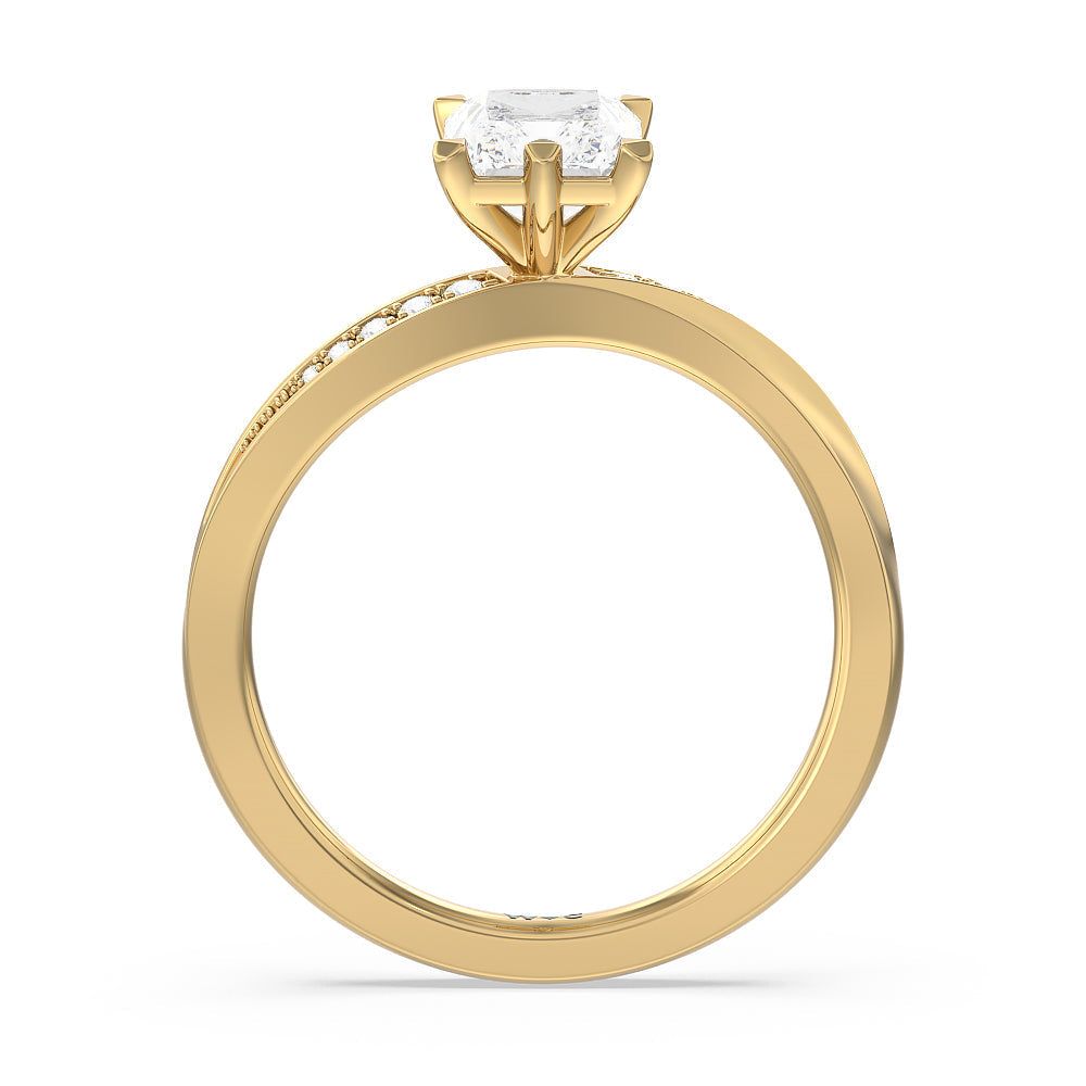 Radiant Cut Six Prong Wavy Diamond Shank Engagement Ring with Lab Grown Diamond in 14KT Yellow Gold view 2

