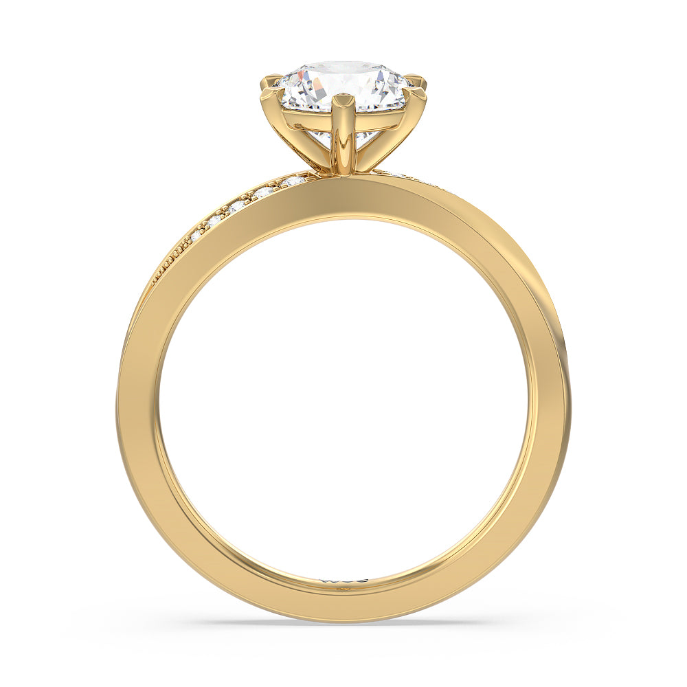 Round Cut Six Prong Wavy Diamond Shank Engagement Ring with Lab Grown Diamond in 14KT Yellow Gold view 2
