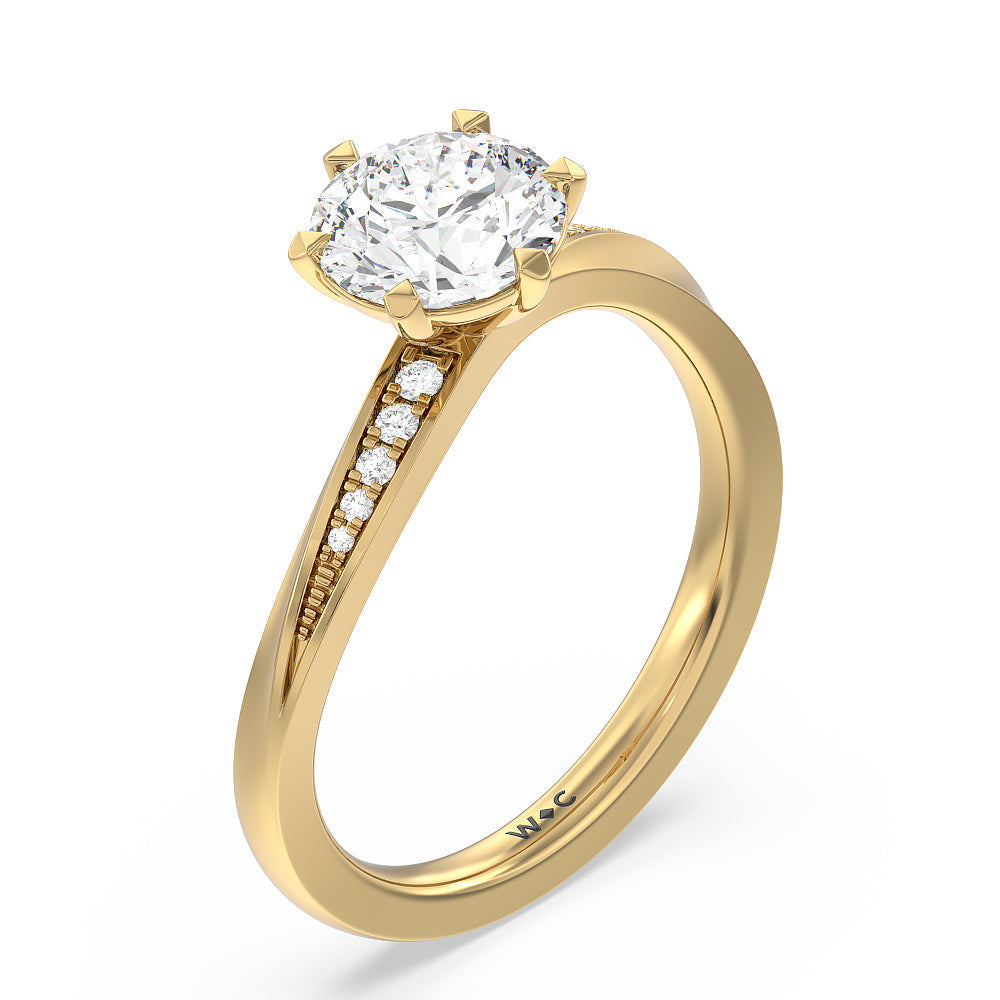Round Cut Six Prong Wavy Diamond Shank Engagement Ring with Lab Grown Diamond in 14KT Yellow Gold view 3

