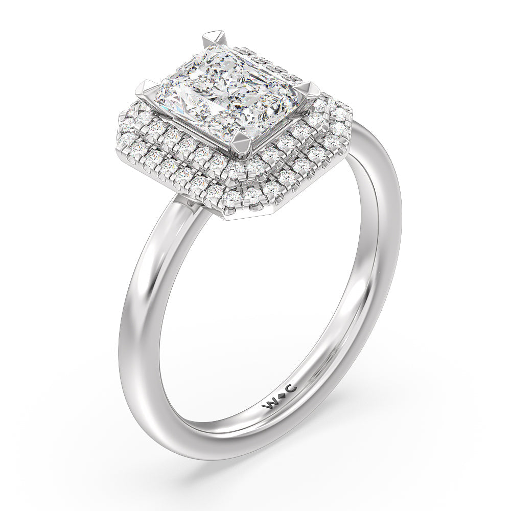 Saturn Double Halo Engagement Ring with Radiant Cut Diamond in 14KT Platinum view 3
