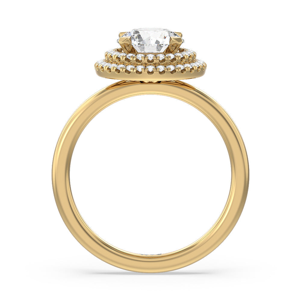 Saturn Double Halo Engagement Ring with Round Cut Diamond in 14KT Yellow Gold view 2
