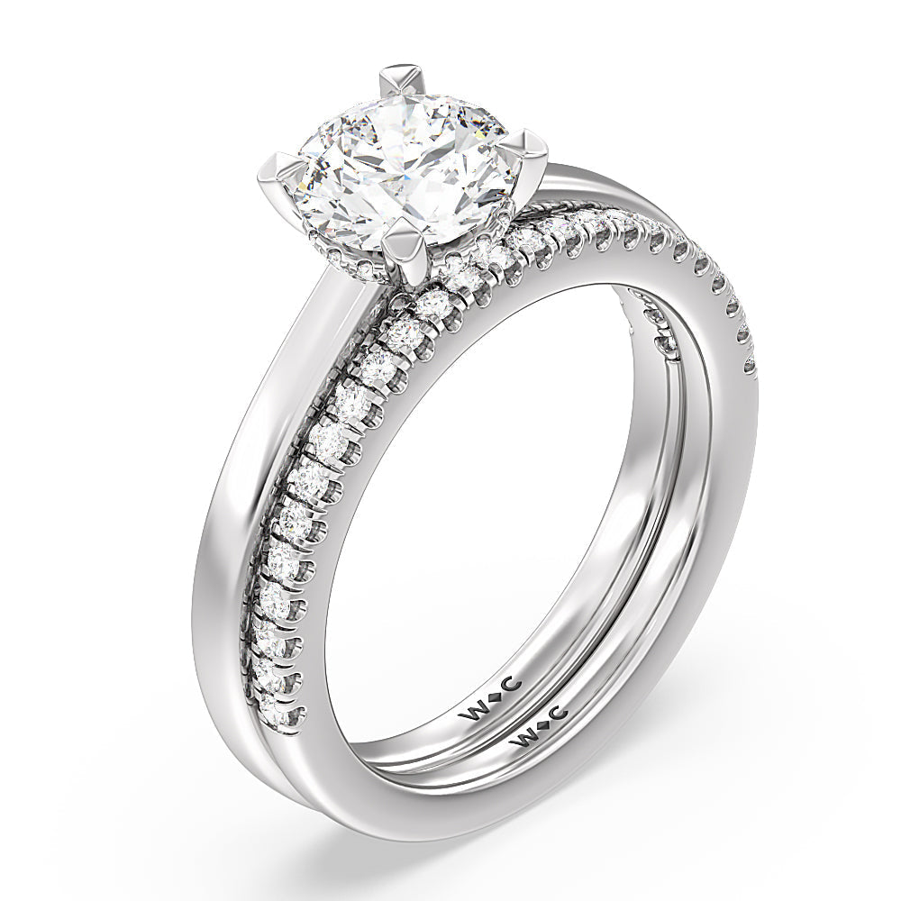 Oval Cut Aura Studded Crescent Shank Hidden Halo Solitaire Ring with Lab Grown Diamond in 14KT Platinum view 4
