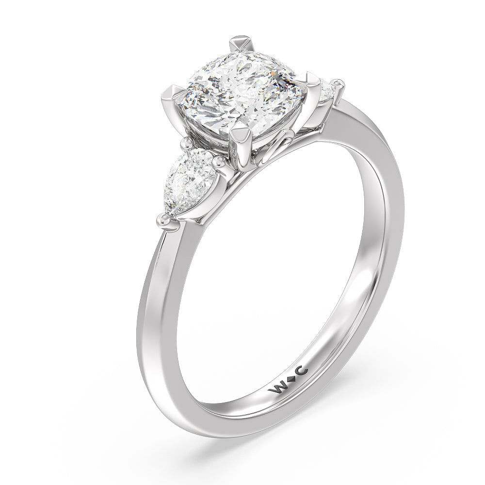 Cushion Cut Elegant Three Stone Knife Edge Engagement Ring with Lab Grown Diamond in 14KT Platinum view 3

