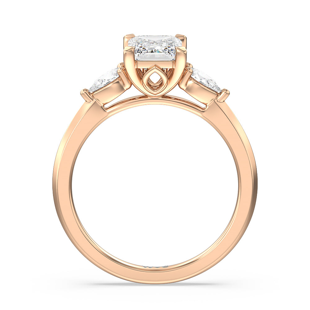 Emerald Cut Elegant Three Stone Knife Edge Engagement Ring with Lab Grown Diamond in 14KT Rose Gold view 2
