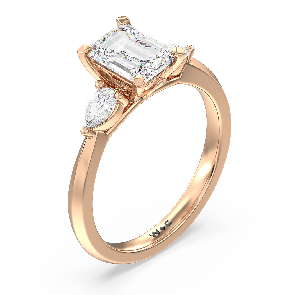 Emerald Cut Elegant Three Stone Knife Edge Engagement Ring with Lab Grown Diamond in 14KT Rose Gold view 3
