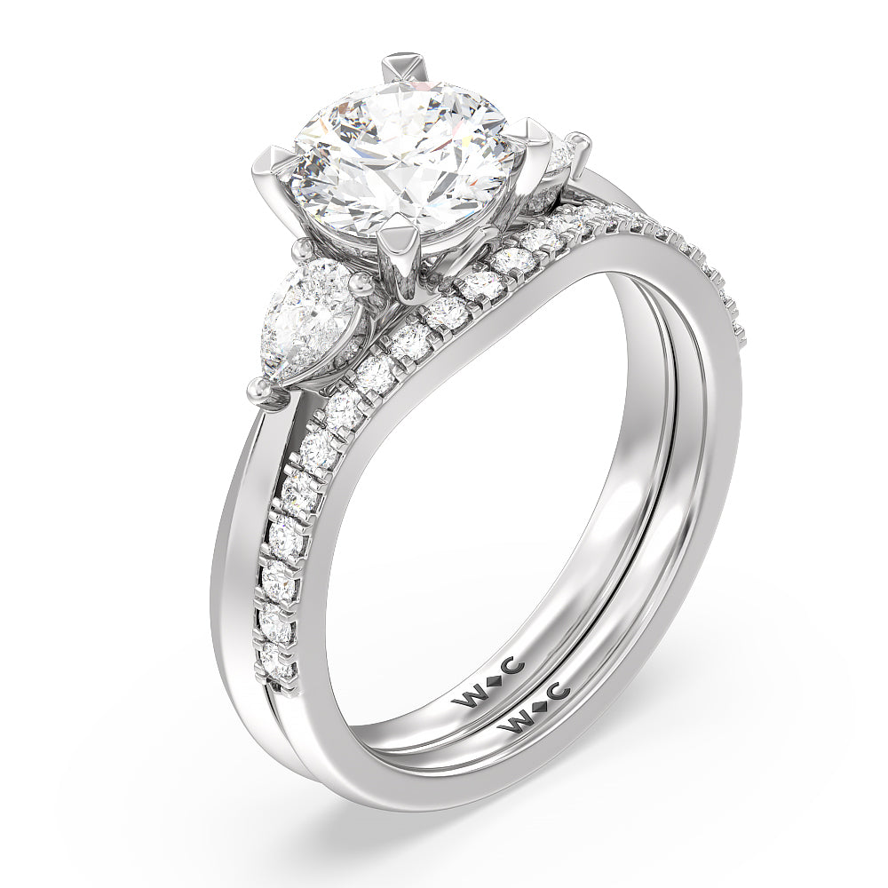 Elegant Three Stone Knife Edge Engagement Ring with Emerald Cut Diamond in 14KT Platinum view 4
