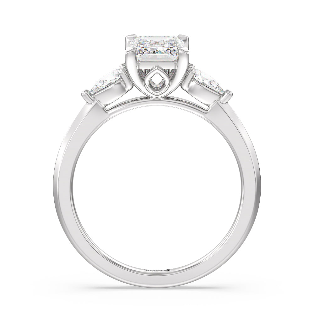 Emerald Cut Elegant Three Stone Knife Edge Engagement Ring with Lab Grown Diamond in 14KT Platinum view 2

