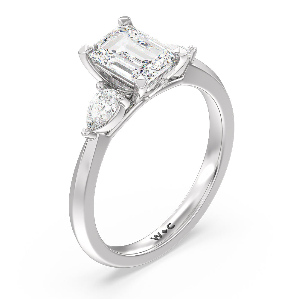 Emerald Cut Elegant Three Stone Knife Edge Engagement Ring with Lab Grown Diamond in 14KT Platinum view 3
