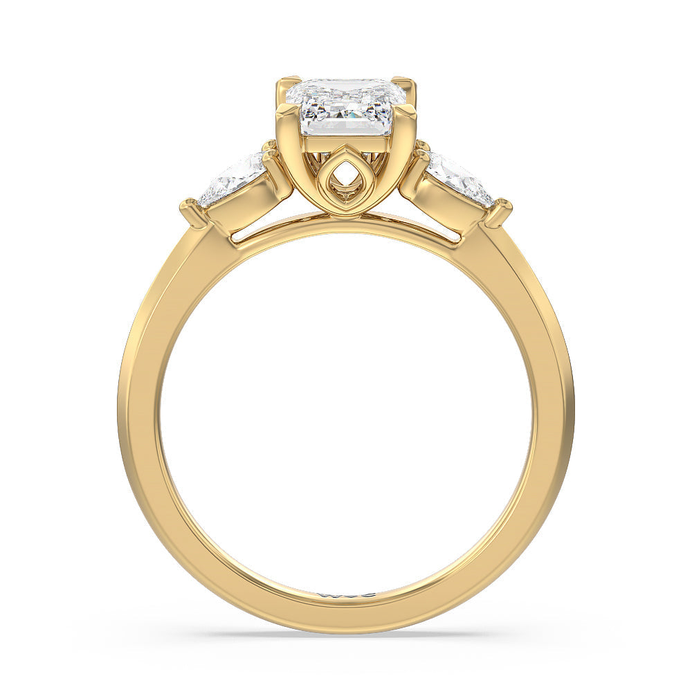 Emerald Cut Elegant Three Stone Knife Edge Engagement Ring with Lab Grown Diamond in 14KT Yellow Gold view 2
