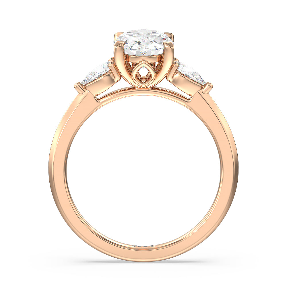 Oval Cut Elegant Three Stone Knife Edge Engagement Ring with Lab Grown Diamond in 14KT Rose Gold view 2
