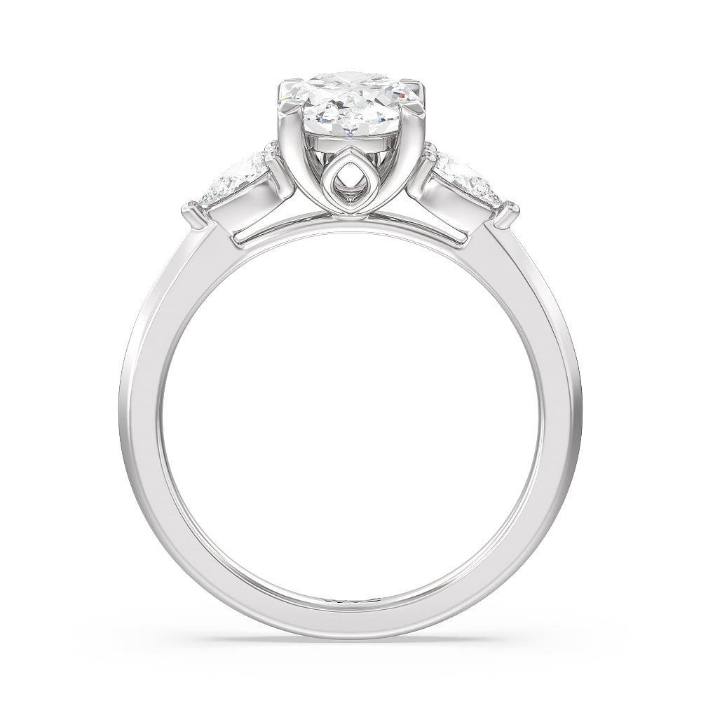 Oval Cut Elegant Three Stone Knife Edge Engagement Ring with Lab Grown Diamond in 14KT Platinum view 2
