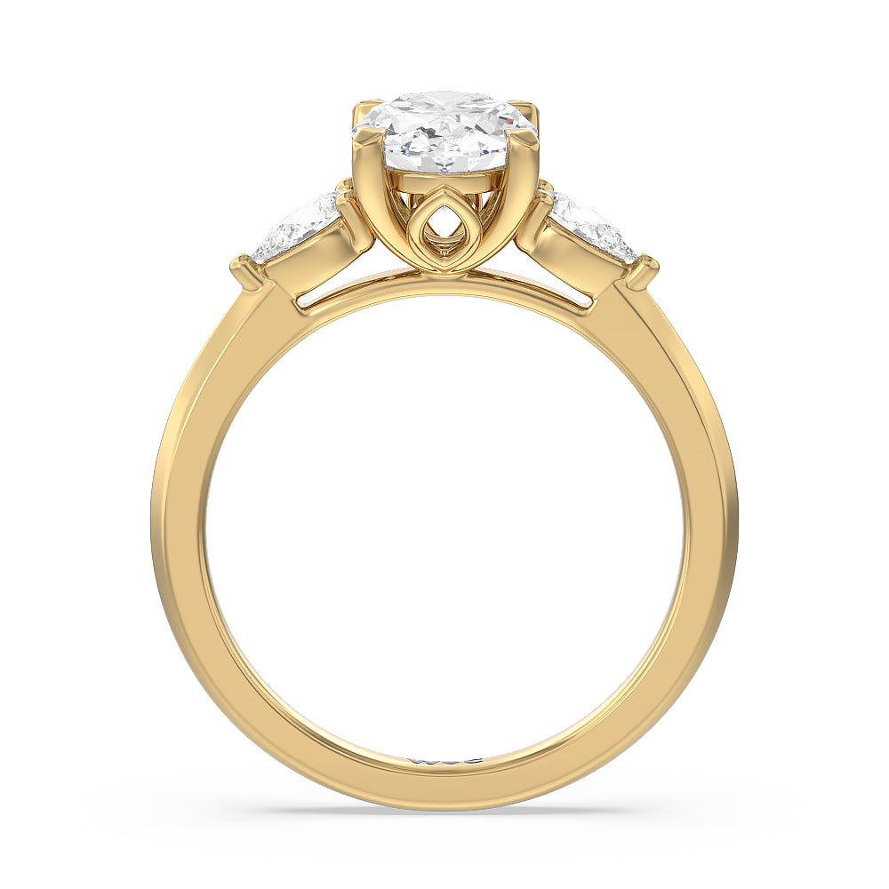 Oval Cut Elegant Three Stone Knife Edge Engagement Ring with Lab Grown Diamond in 14KT Yellow Gold view 2
