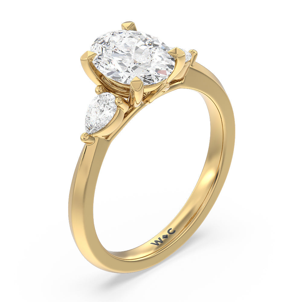 Oval Cut Elegant Three Stone Knife Edge Engagement Ring with Lab Grown Diamond in 14KT Yellow Gold view 3

