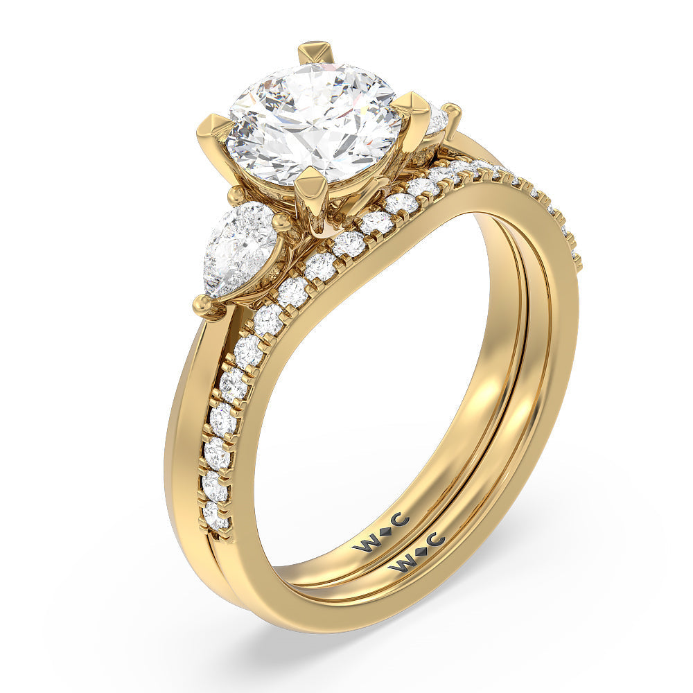 Elegant Three Stone Knife Edge Engagement Ring with Radiant Cut Diamond in 14KT Yellow Gold view 4

