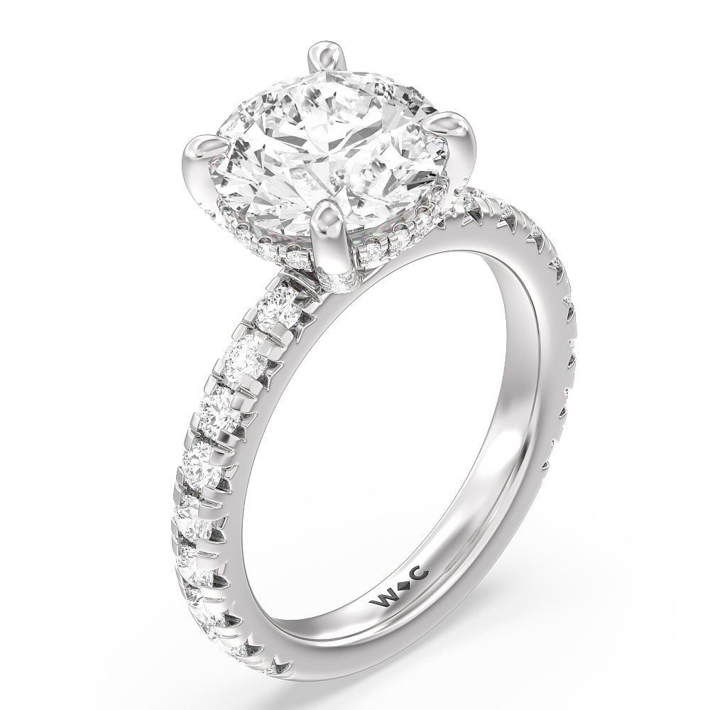 Studded Hidden Accents Engagement Ring with Round Cut Diamond in 14KT Platinum view 3
