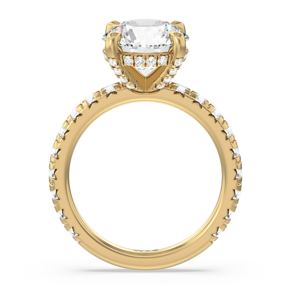 Studded Hidden Accents Engagement Ring with Round Cut Diamond in 14KT Yellow Gold view 2
