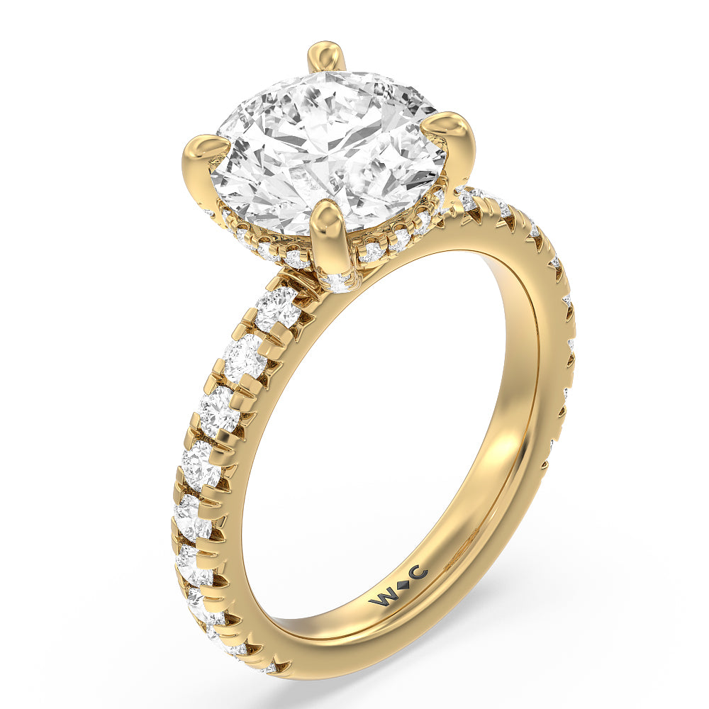Studded Hidden Accents Engagement Ring with Round Cut Diamond in 14KT Yellow Gold view 3
