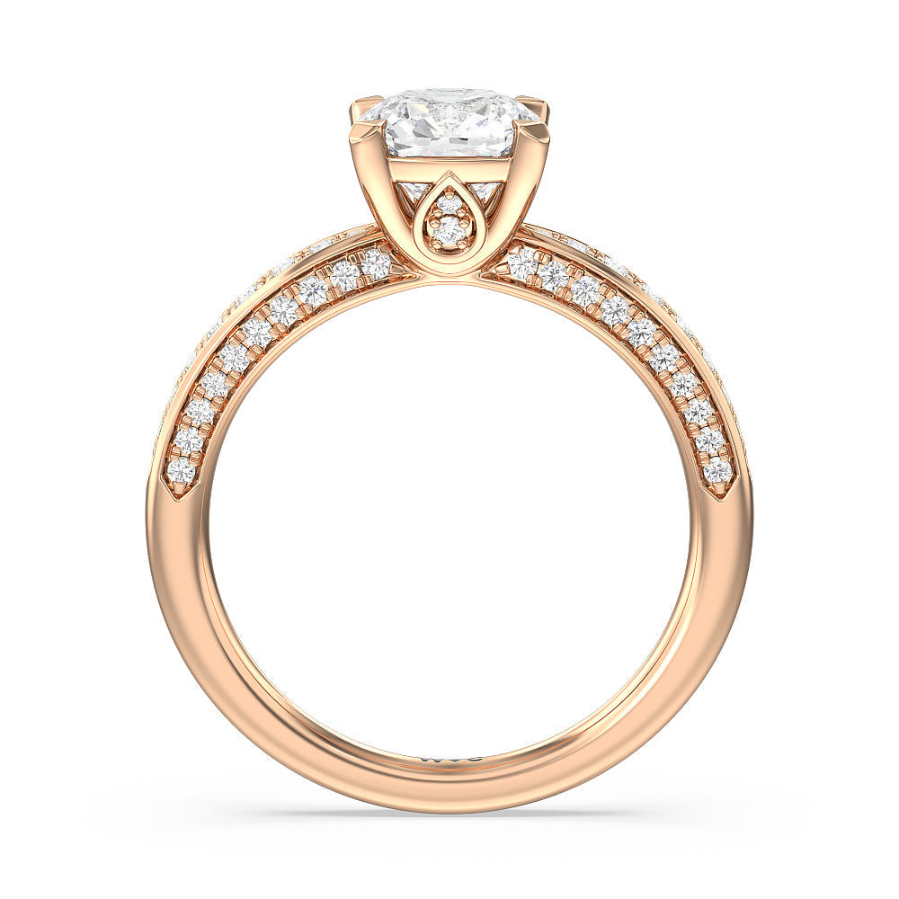 Aura Hidden Accent Pinched Shank Engagement Ring with Cushion Cut Diamond in 14KT Rose Gold view 2
