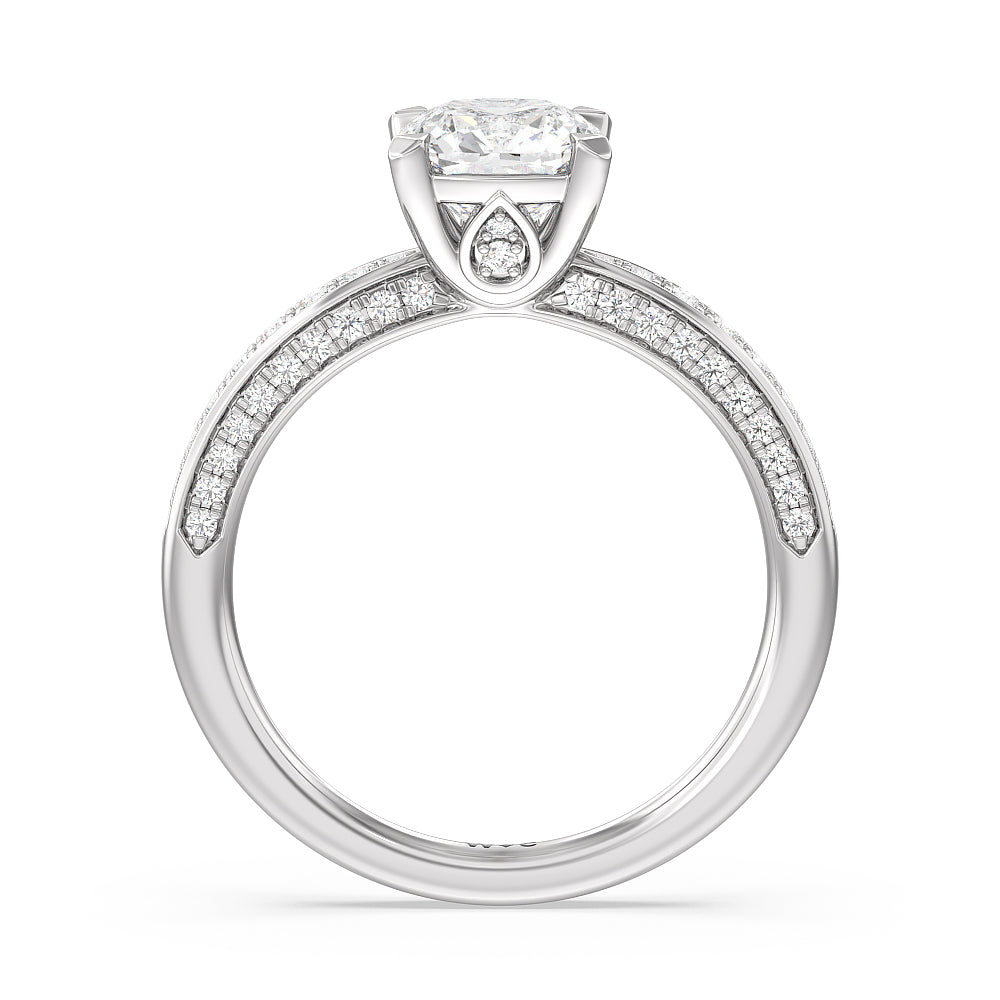 Aura Hidden Accent Pinched Shank Engagement Ring with Cushion Cut Diamond in 14KT Platinum view 2
