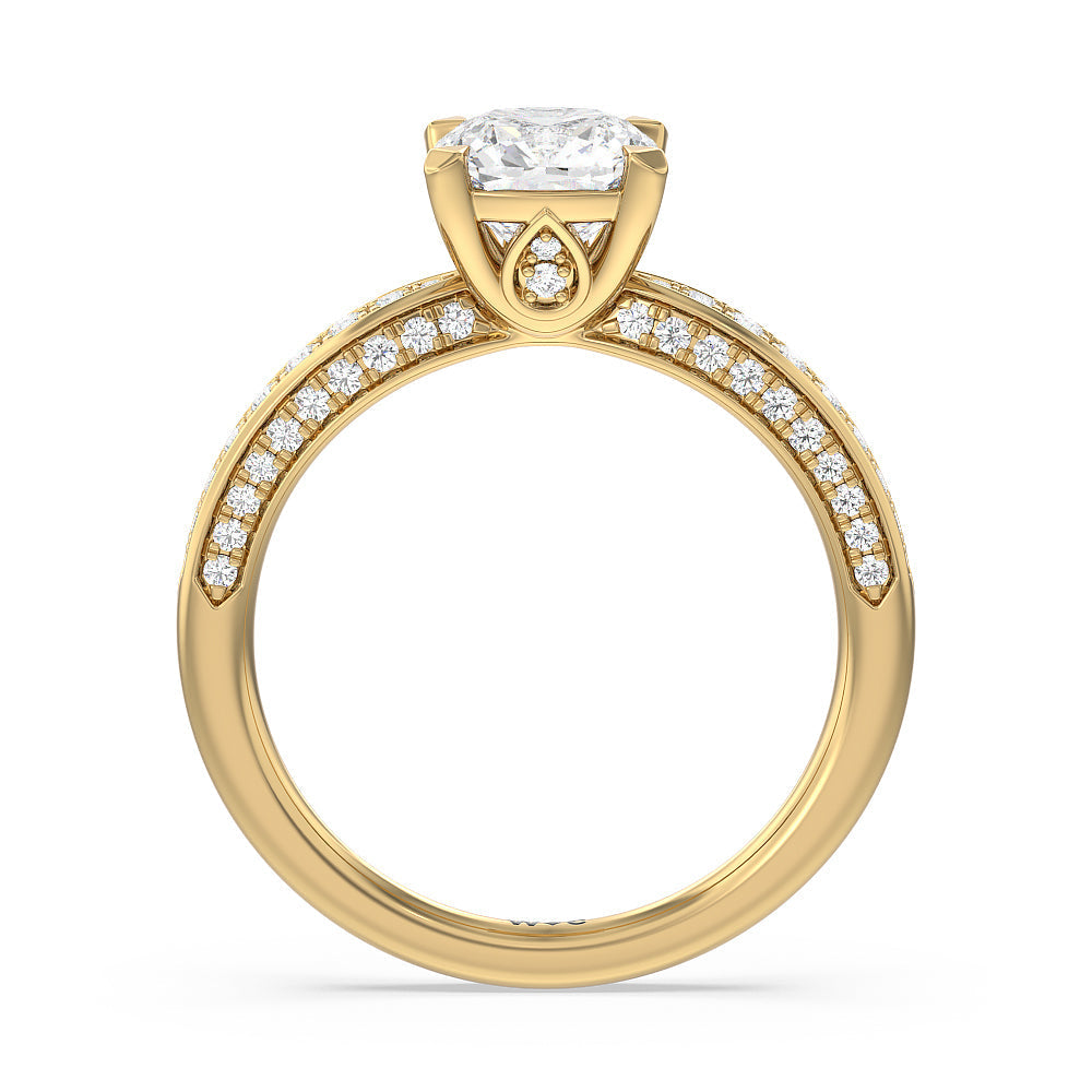 Aura Hidden Accent Pinched Shank Engagement Ring with Cushion Cut Diamond in 14KT Yellow Gold view 2
