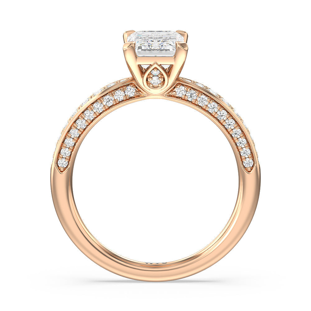 Aura Hidden Accent Pinched Shank Engagement Ring with Emerald Cut Diamond in 14KT Rose Gold view 2
