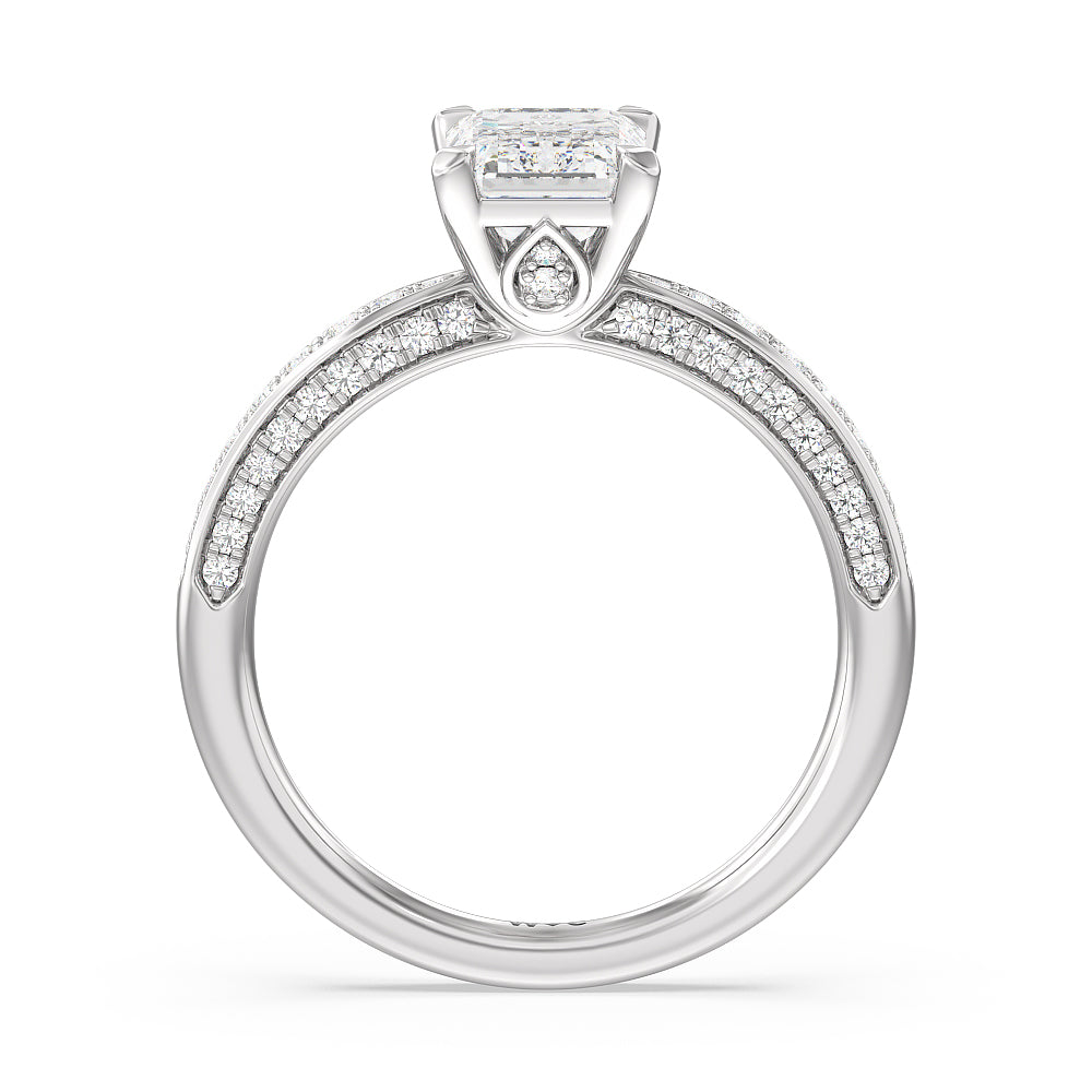 Aura Hidden Accent Pinched Shank Engagement Ring with Emerald Cut Diamond in 14KT Platinum view 2
