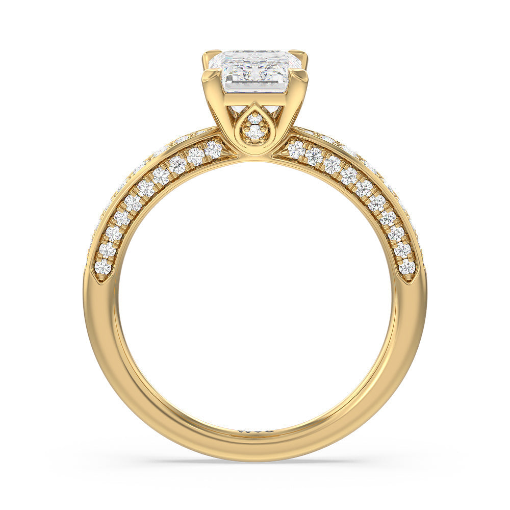 Aura Hidden Accent Pinched Shank Engagement Ring with Emerald Cut Diamond in 14KT Yellow Gold view 2
